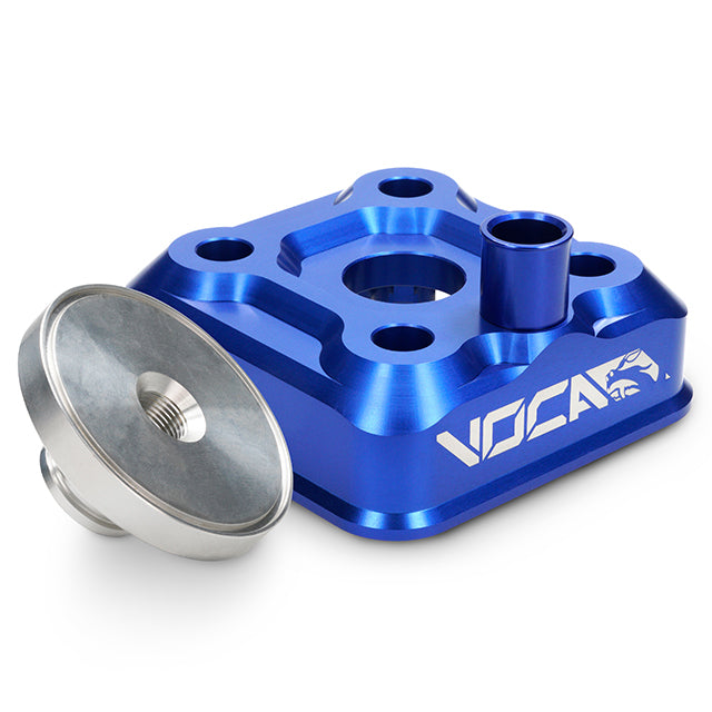 Culata modular VOCA Race Head RAW, culatín virgen, Yamaha DT LC/D - azul